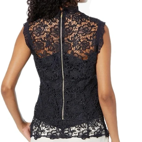Nanette Nanette Lepore Womens Sleeveless Hi Neck Lace navy blue large NWT - Picture 2 of 9